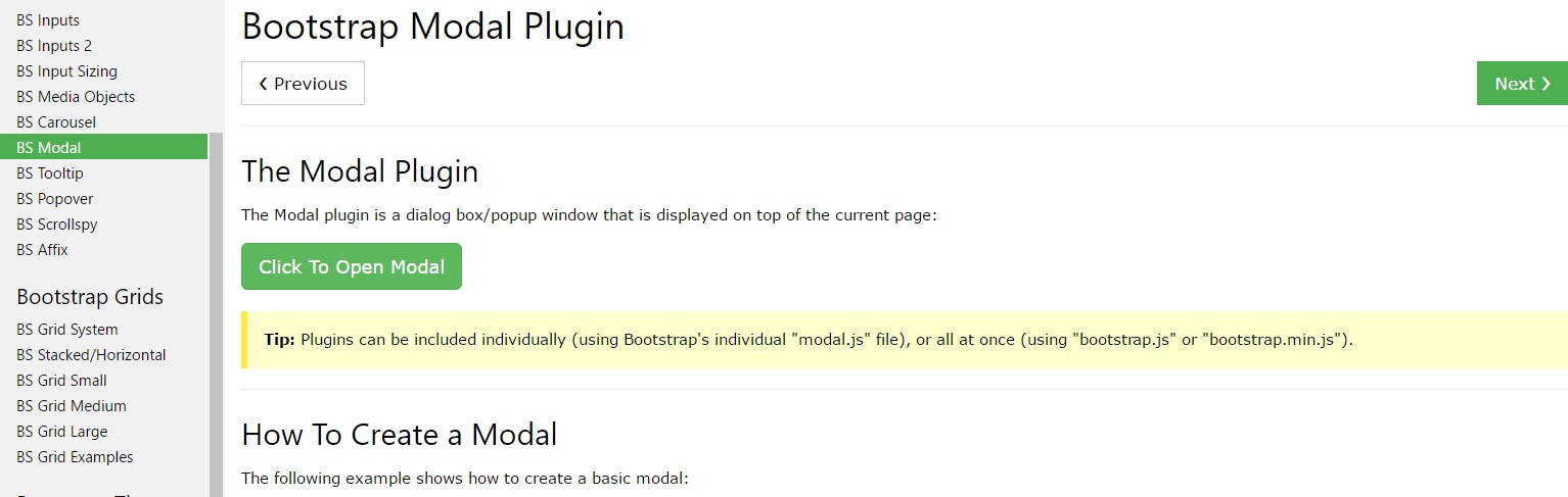 Bootstrap Modal Popup:  information  guide